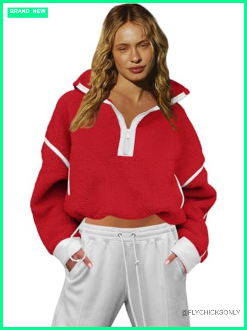Women Sherpa Fleece Half Zip Pullover Sweatshirt Jacket